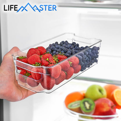 14-Piece Stackable Refrigerator Bin Organizer Set with Easy Grip Handles - Clear Multi-Purpose Storage Bins for Fridge and Pantry Use