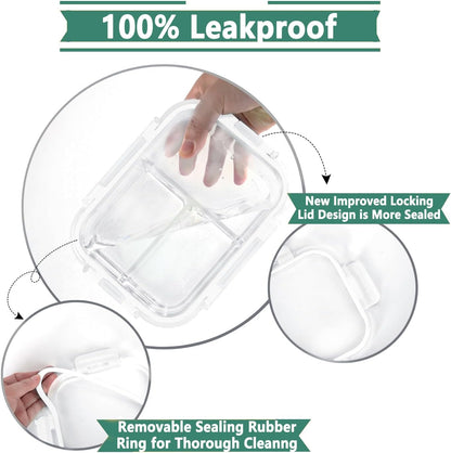 HOMBERKING 8 Pack Glass Meal Prep Containers 3 Compartment, 36oz Glass Food Storage Containers with Lids, Airtight Glass Lunch Bento Boxes, BPA-Free & Leak Proof (8 lids & 8 Containers) - Blue