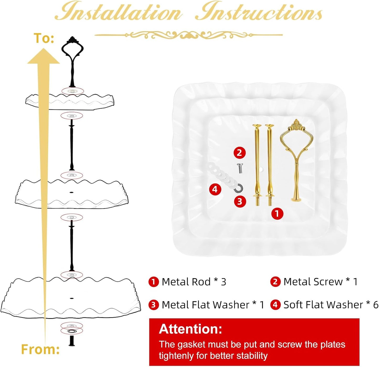 DAFURIET Dessert Cupcake Stand, 3 Tier Cup Cake Holder Tower for Tea Party/Birthday/Wedding, Plastic Tiered Serving Tray with Metal Rod, White