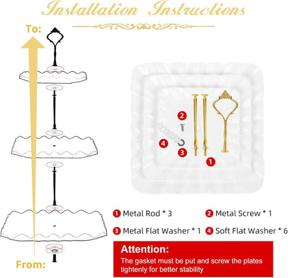 DAFURIET Dessert Cupcake Stand, 3 Tier Cup Cake Holder Tower for Tea Party/Birthday/Wedding, Plastic Tiered Serving Tray with Metal Rod, White