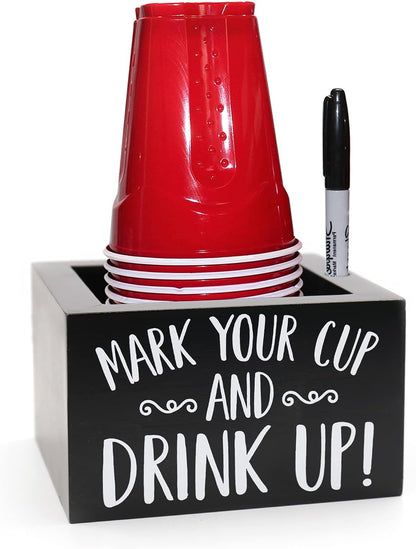 Wooden Party Cup Dispenser With Caddy & Cup Holder for Modern Farmhouse Home Decor - Holiday & Christmas Party Supplies