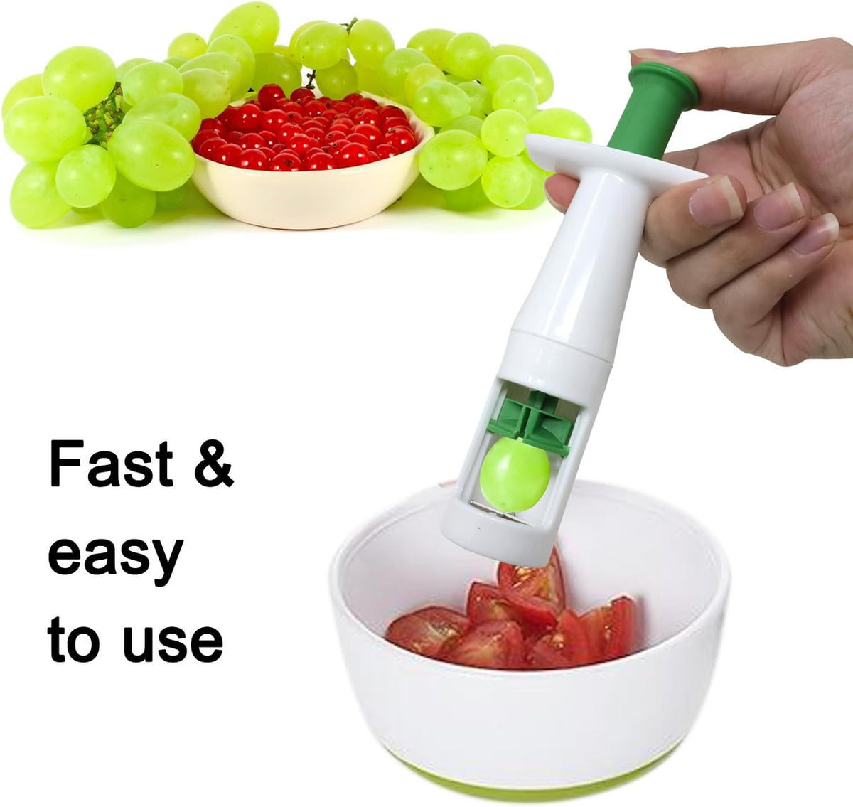 yueton 1 Pack Grape Cutter Grape Slicer Grape Small Tomato Quarter Cutter Tool with 2 Cleaning Brushes