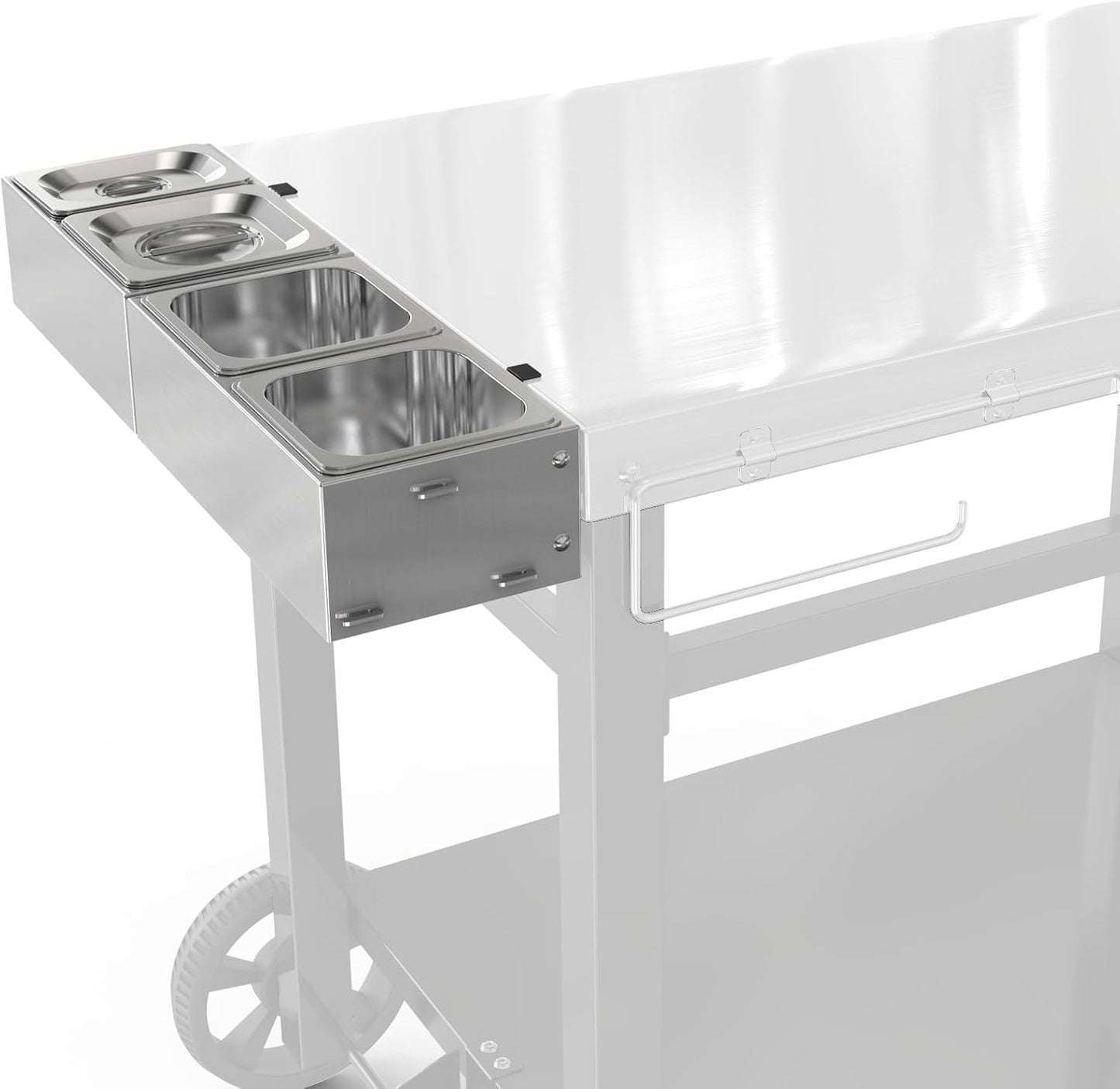 Pizza Topping Station for Pizza Oven Table, Stainless Steel Pizza Container with 6 Seasoning Containers with Lids, for Prepping Ingredients and Toppings, Oven Accessories Outdoor