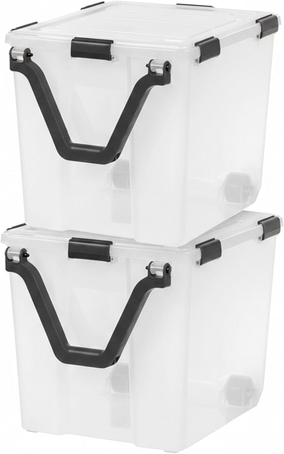 IRIS USA 106 Quart WEATHERPRO Wheeled Plastic Storage Bin Tote Organizing Container with Durable Lid and Seal and Secure Latching Buckles, Clear/Black, 3 Pack