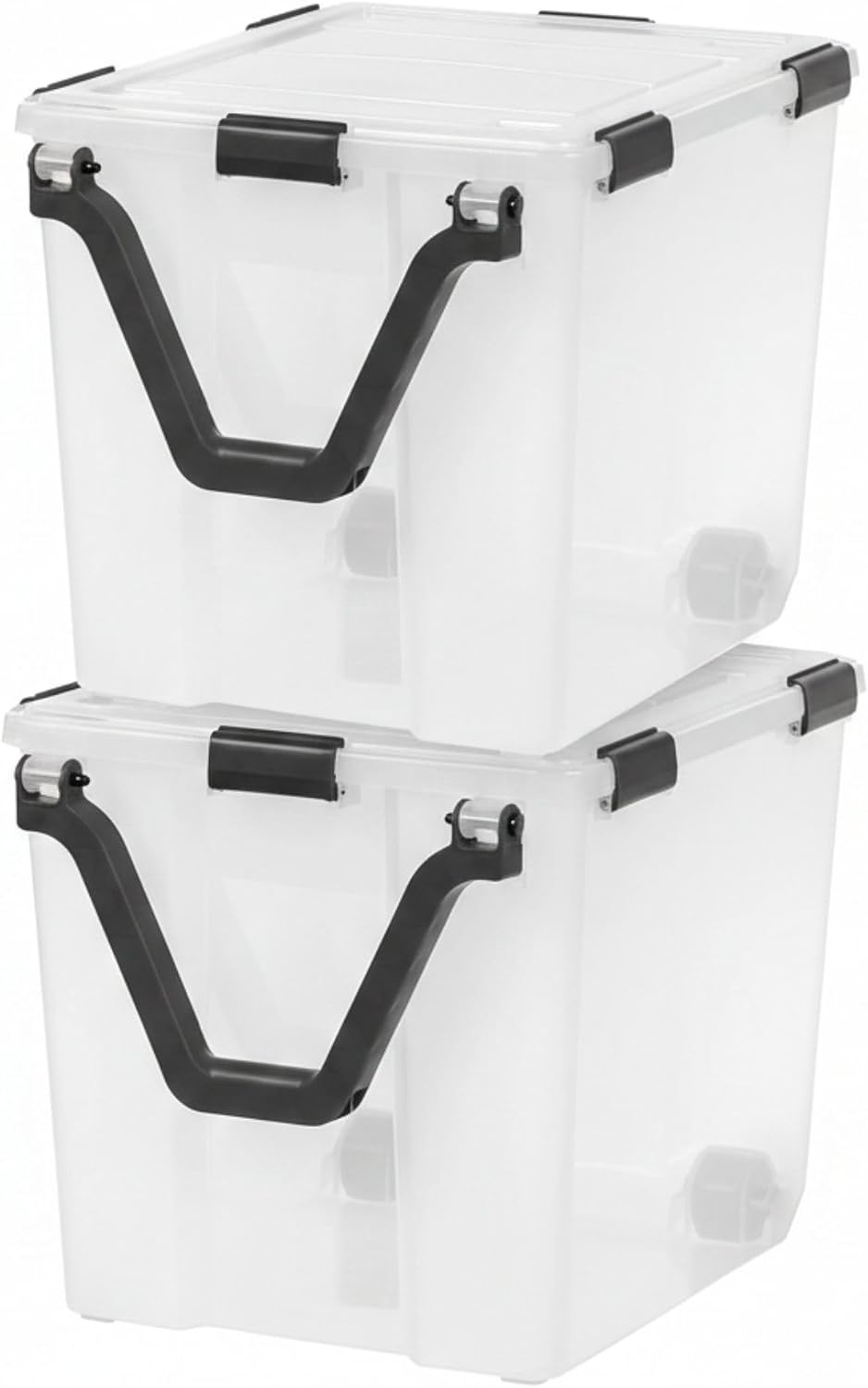 IRIS USA Storage Bins with Lids, WeatherPro Wheeled 106 Qt, Plastic, 3 Pack | Weather-tight gasket, wheels, and secure latches protect camping gear, tools, holiday décor, clothing, and documents.