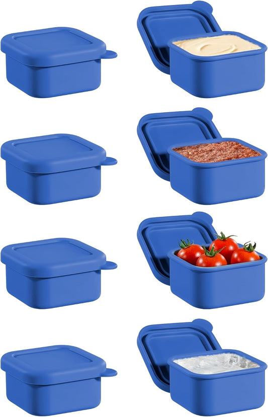 8 PCS 2 Cup Silicone Freezer Molds With Lid, Reusable Silicone Soup Freezer Tray for Meal Prep, Food Storage Containers for Freezing Sauces, Stews, Ice Cream (Blue)