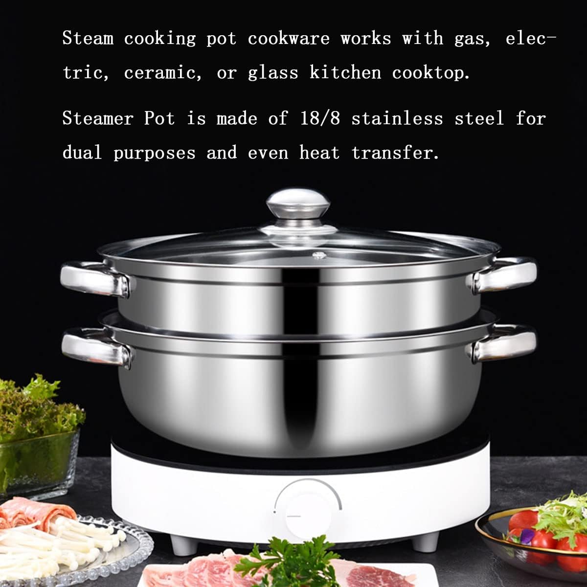 Steamer Pot for Cooking 11 inch Stainless Steel, 3-tier Multipurpose 18/8 Stainless Steel Steam Pot Cookware with Lid for Vegetable, Dumpling, Stock, Sauce, Food