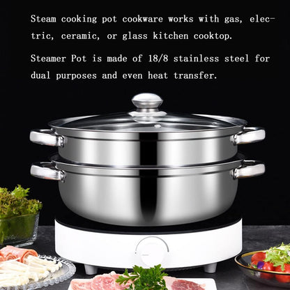 Steamer Pot for Cooking 11 inch Stainless Steel, 3-tier Multipurpose 18/8 Stainless Steel Steam Pot Cookware with Lid for Vegetable, Dumpling, Stock, Sauce, Food