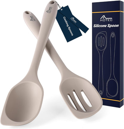 HOTEC 446°F Heat Resistant Silicone Cooking Spoon Spatula, BPA Free Large Kitchen Solid and Slotted Spoons for Mixing, Serving, Scraping, Non-stick, Dishwasher Safe Classic Blue 12.5inch
