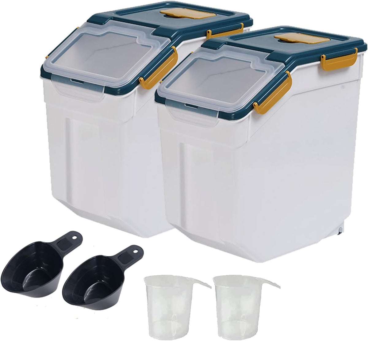 Large Flour Storage Container Bin 25lb, 2Pack Airtight Rice Storage Containers with Wheels Seal Locking Lid, BPA Free with Measuring Cup&Scoop for Flour, Rice, Grain(Green)