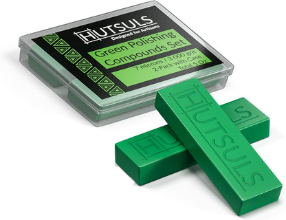 Hutsuls Knife Stropping Compound With Case - (2-Pack, 5 Oz Total) for Razor-Sharp Edges, Green Buffing Bars Easy to Use With Leather Strop Guide