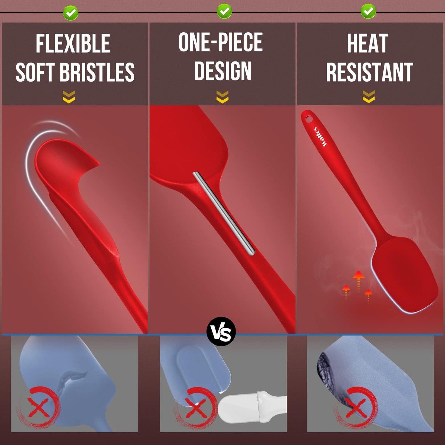 Walfos 600°F High Heat Resistant Silicone Spatula Set of 5- Food Grade Rubber Spatula Set for Baking Cooking & Mixing - BPA Free, Non Stick and Dishwasher Safe,black