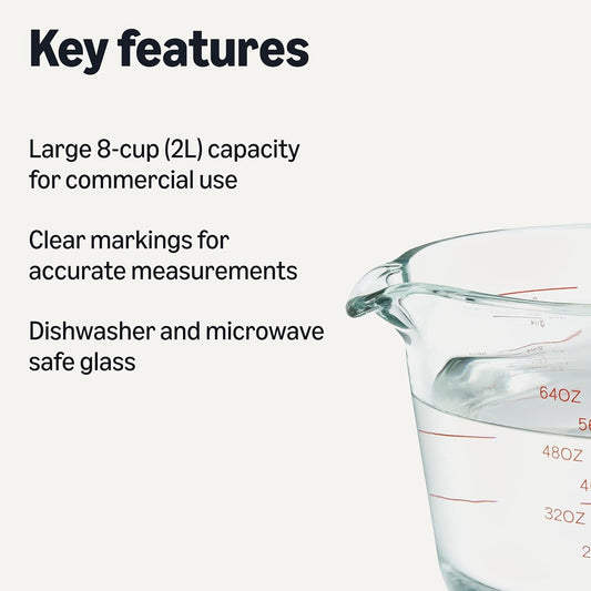 Amazon Basics Large Size Glass Measuring Cup, 8 Cup, Easy-to-Read Markings, Dishwasher/Microwave/Freezer/Oven Safe (Previously AmazonCommercial)