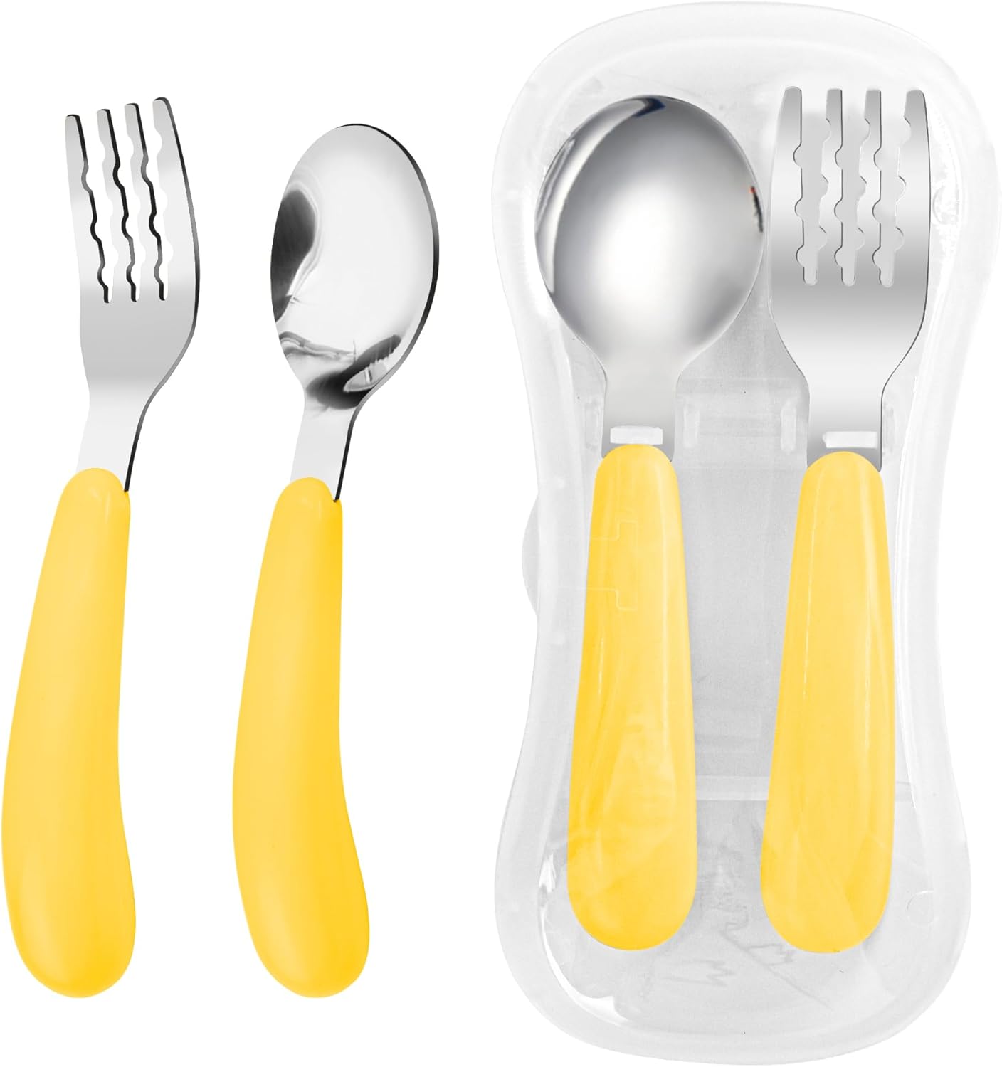 VANRA 2 Pieces Toddler Fork and Spoon Set with Travel Case 18/8 Stainless Steel Toddler Utensils Kids Silverware Children Flatware Child Cutlery Set for School Lunch Box (Blue)