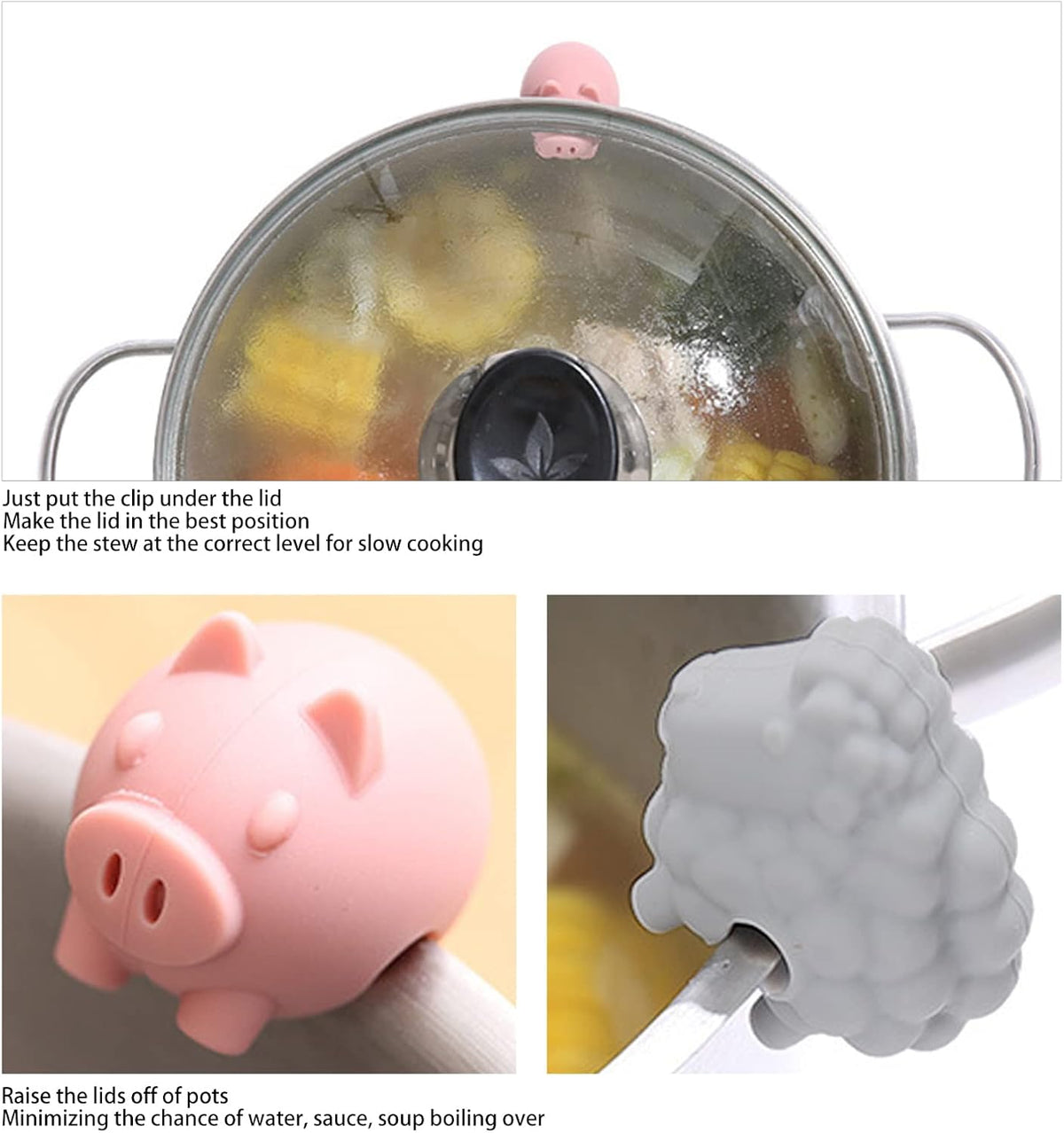 3pcs Anti Scalding Pot Side Clips, Cartoon Silicone Pot Lid Lifters, Pots Side Clips Prevent Overflow Silicone Cute Animal Shape Pots Lid Lifting Clipss Kitchen Cooking Tools