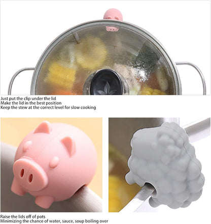 3pcs Anti Scalding Pot Side Clips, Cartoon Silicone Pot Lid Lifters, Pots Side Clips Prevent Overflow Silicone Cute Animal Shape Pots Lid Lifting Clipss Kitchen Cooking Tools