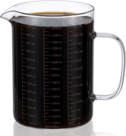 Glass Measuring Cup, 6Cup/1500ml/50oz Glass Liquid Measuring Cup With Handle and V-Shaped Spout High Borosilicate Glass-Measuring-Cup for Kitchen or Restaurant, Easy to Read