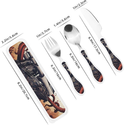 3-Piece Kids Silverware Set With Storage Case, Stainless Steel Reusable Children Safe Knife Spoon Fork Set Blue Active Girl Running Sunset Children Flatware Set For Kids Lunch Box - Colors A
