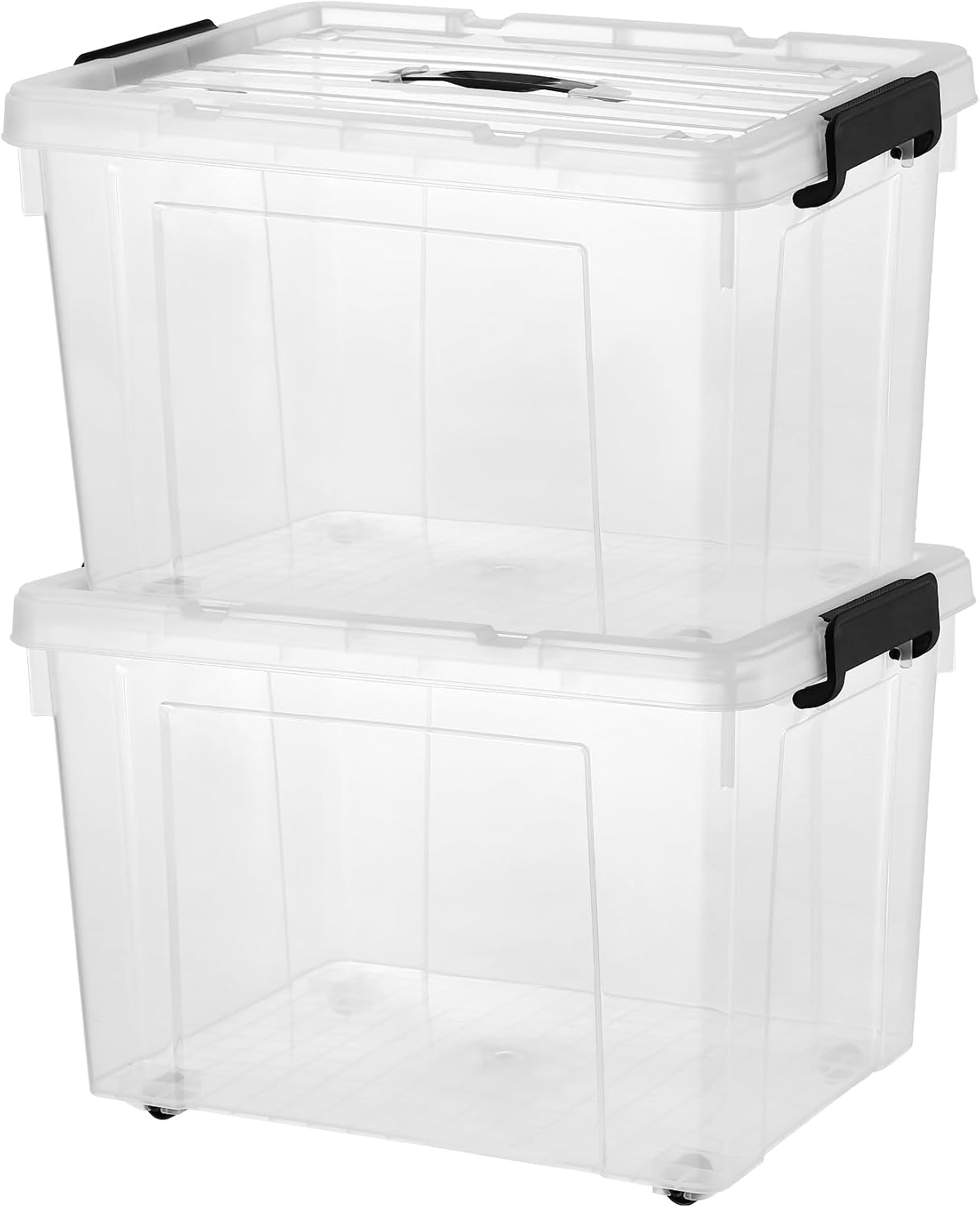 2 Packs 84 Quarts Heavy Duty Storage Bins with Wheels Lids, Plastic Storage Containers - Locking Lid, Stackable Clear Bins for Garage/Closet (2, 84 Qt.)