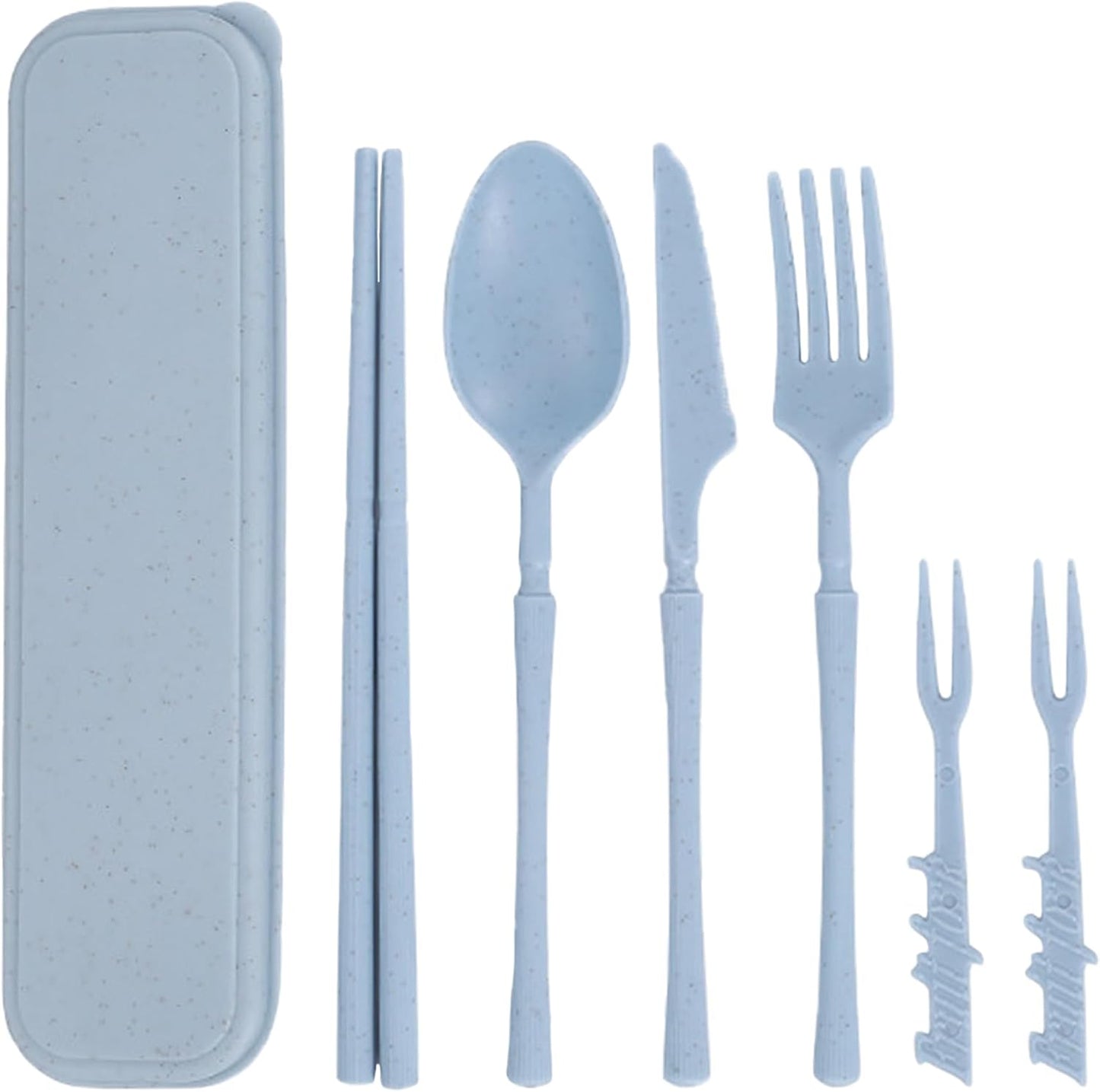 Reusable Travel Utensils Set with Case, Wheat Straw Portable Plastic Fork Spoon Knife Chopsticks Camping Cutlery, Eco-Friendly BPA Free Tableware Picnic Flatware for Kids Adults or Daily Use (Pink)