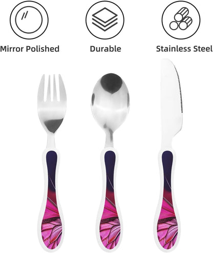 3-Piece Kids Silverware Set With Storage Case, Stainless Steel Reusable Children Safe Knife Spoon Fork Set Blue Active Girl Running Sunset Children Flatware Set For Kids Lunch Box - Colors A
