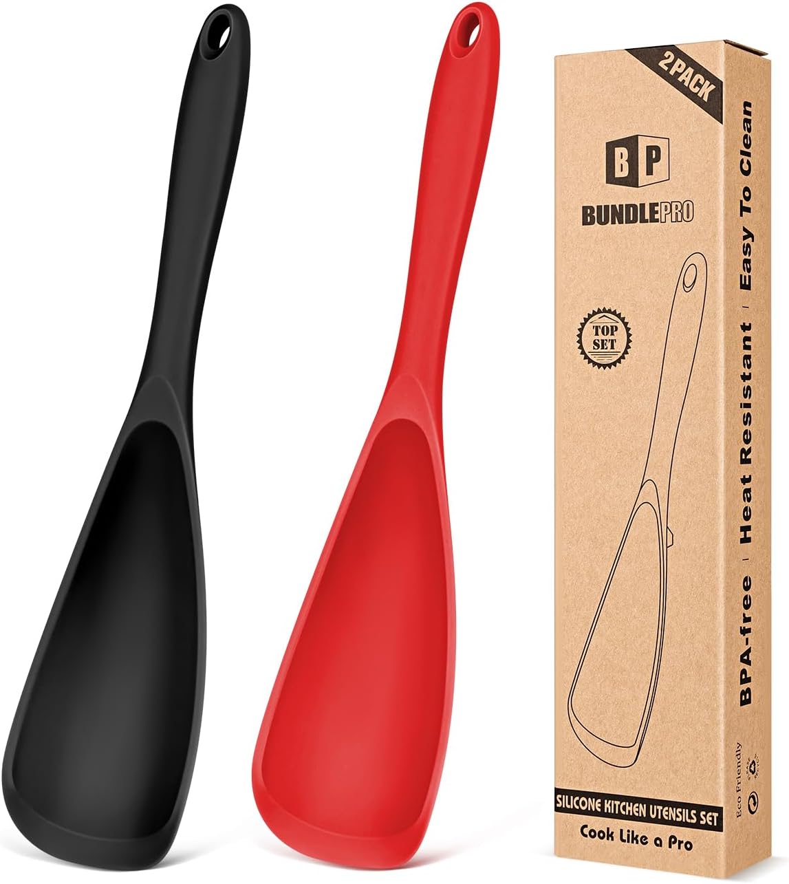 Pack of 2 Cooking Spoons for Non Stick Cookware, Multifunction Spatula Spoon BPA-Free, One-Piece Design, Suitable for Scooping, Scraping, Serving and Mixing(BLACK-GRAY)