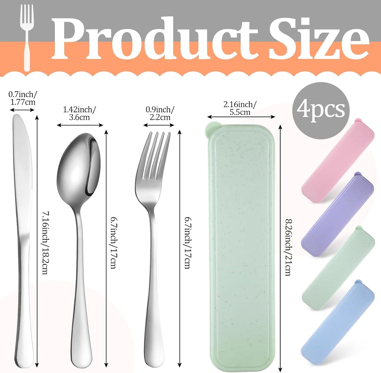 Yinkin 4 Pack Portable Travel Utensils Set with Case Reusable Stainless Steel Silverware Flatware Camping Cutlery Include Fork Spoon Knife for Work School Dishwasher Safe(White, Green, Red, Black)