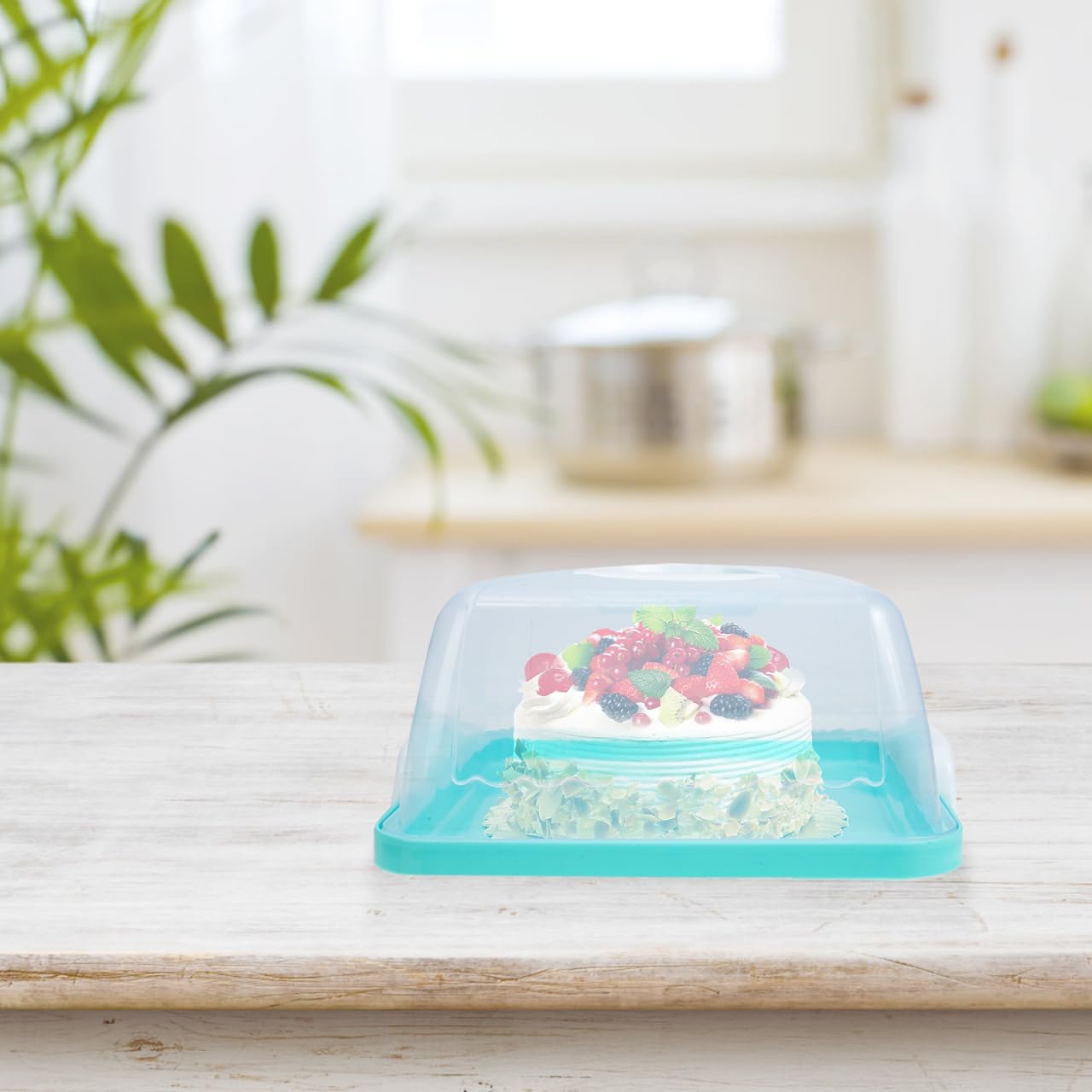 VICASKY Portable Cake Carrier with Handle and Lid 10.03 Inch Square Plastic Cake Container for Birthday Parties Home Baking Transport