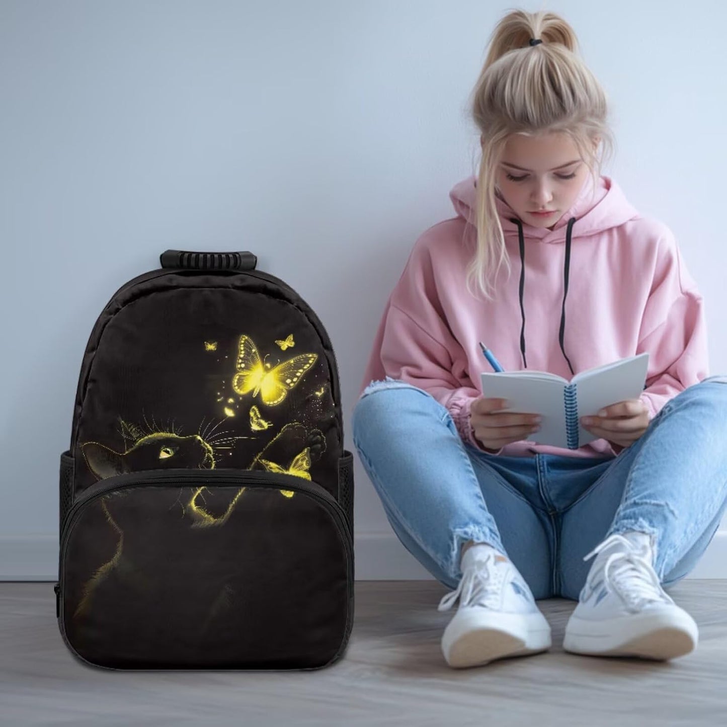 Highland Cow Backpack with Lunch Box Set for Kids Sunflower School Backpack for Girls Boys Back to School Bag Student Travel Backpacks Reusable Utensils Pen Case Water Bottle Bag 5PCS