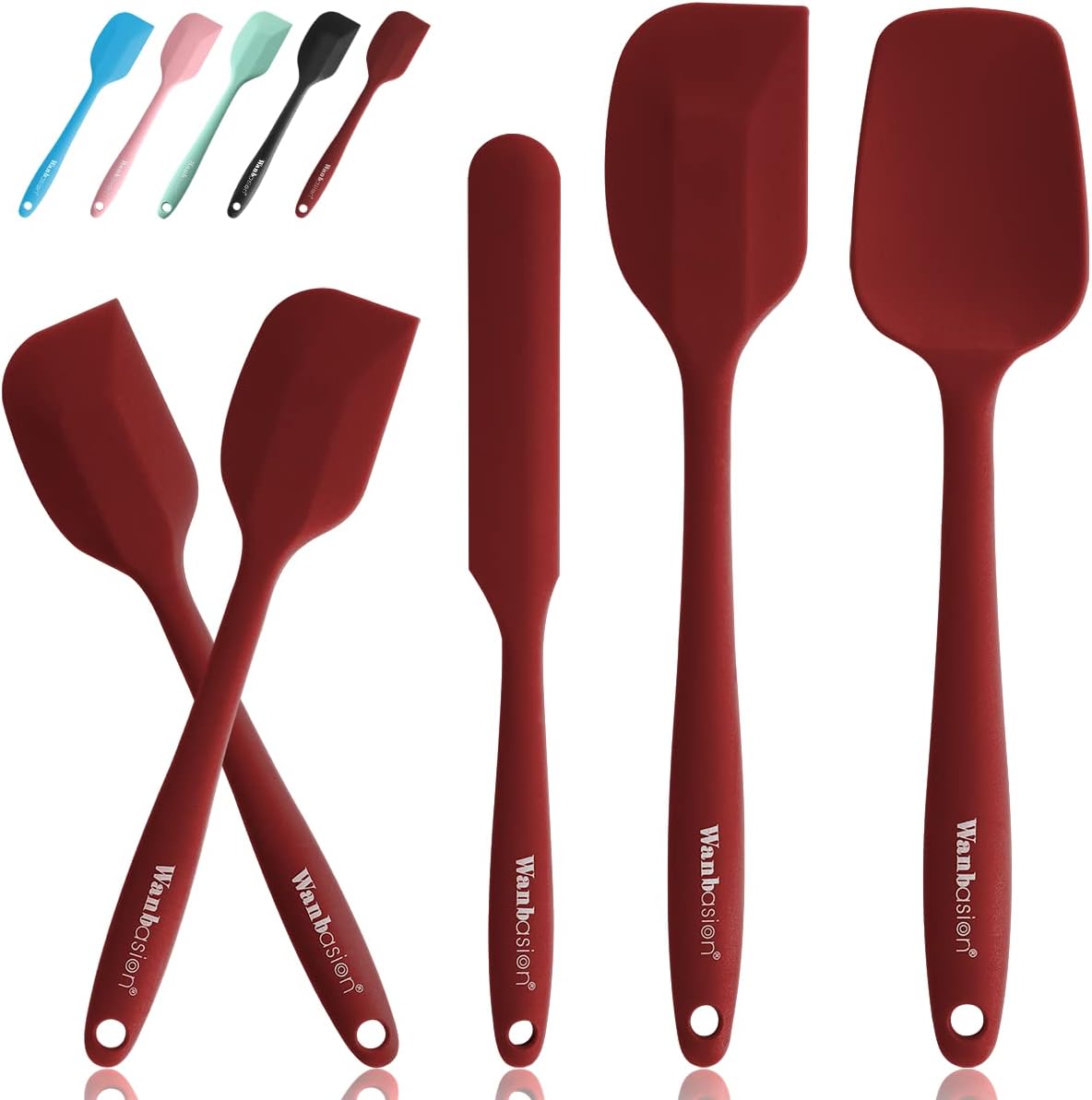 Wanbasion 5 Piece Premium Silicone Spatula Set Heat Resistant, Colorful Rubber Baking Spatula Set, Kitchen Spatula Set Dishwasher Safe for Nonstick Cookware Cooking Mixing Light Green