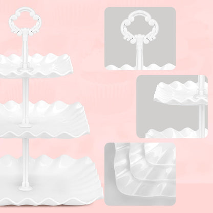 NWK 5 Piece Cake Stand Set with 2 x Large 3-Tier Cupcake Stands, 3 x Appetizer Trays, for Wedding Birthday Baby Shower Tea Party Decorations (Pink)