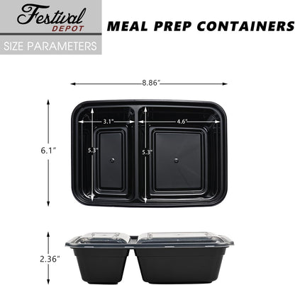 Sports Festival Meal Prep Containers Microwave Safe 16 Pack 2 Compartment with Lids, Food Storage Reusable, Stackable Bento Box, BPA Free, Freezer, Dishwasher Safe (32 oz)