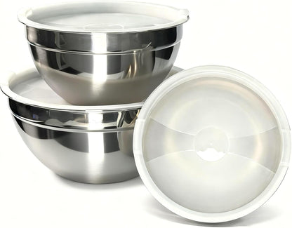 Stainless Steel Mixing Bowls With Lid, Metal Nesting Mixing Bowl Set Of 3, Prep Bowls For Food Prep, Cooking, Baking, Serving, Storage, Dishwasher Safe, Metal Bowls with Lids for 1.5/3/5 Qt, Silver
