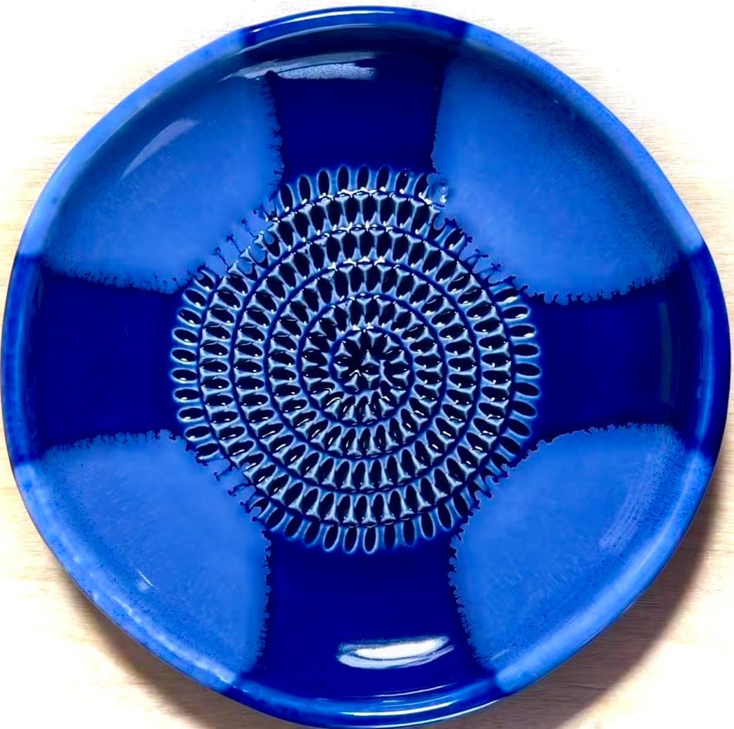 BonCera, Premium Ceramic Garlic Grater Plate Set - Blue Cross Glazed