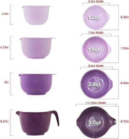 Glad Mixing Bowls with Pour Spout, Set of 4 - Nesting Plastic Bowls (1.2qt, 1.9qt, 2.8qt, and 3qt with Handle) - Non Slip Base, Dishwasher Safe Kitchen Cooking and Baking Supplies, Green