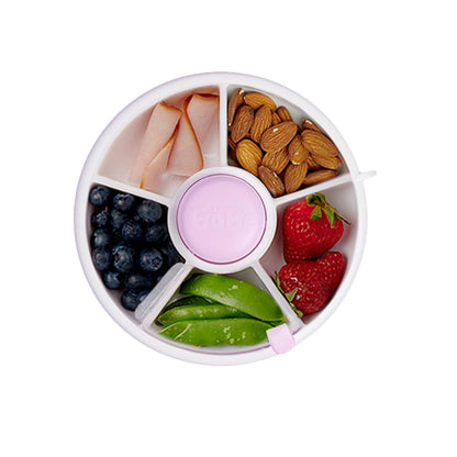 GoBe Kids Small Snack Spinner Flip Bundle with Hand Strap and Sticker Sheet - Reusable Snack Container with 5 Compartment Dispenser and Lid | BPA/PVC Free | Dishwasher Safe | No Spill- Mint Green