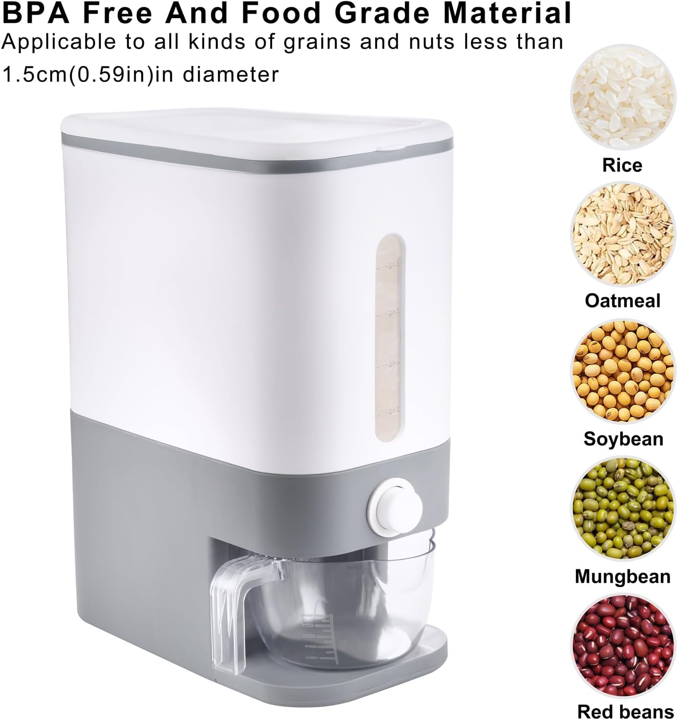 Rubtlamp 22.5-25 Lbs Pink Rice Dispenser, Rice Storage Container, Pink Rice Storage Container with Measuring Cup, Rice Holder Bucket for Household Kitchen Rice Soybean Corn