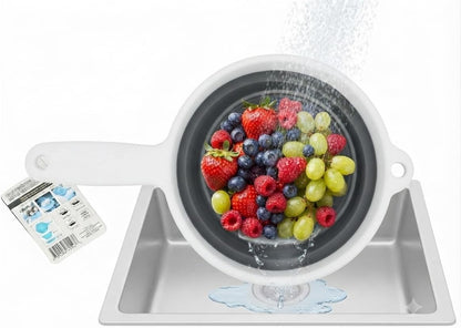 Collapsible Colander with Handle Space Saving Silicone Folding Strainer Blue