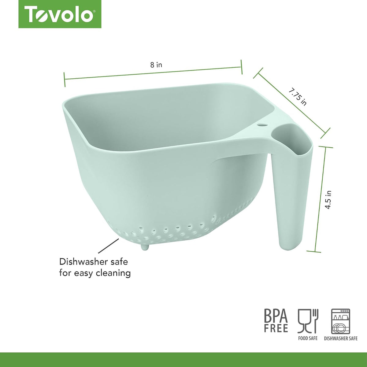 Tovolo Elements Square Colander with Handle Strainer Basket for Pasta Fruit Berries Veggies, Easy to Clean BPA Free Heat Resistant Plastic Colander with Spout 3 Quart Kitchen Strainer, Oatmeal