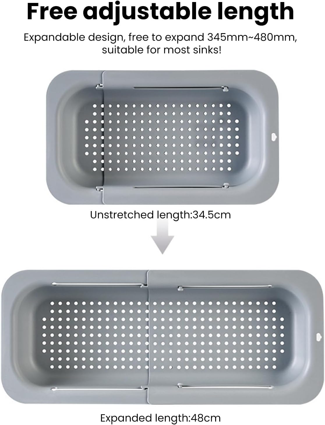 YOXIER Expandable Drain Basket Retractable Colander Retractable Drain Basket Over Sink Multifunctional Grade Pp Extendable Fruit Vegetable Washing Drainer Colander Strainer Bowl Tableware Container