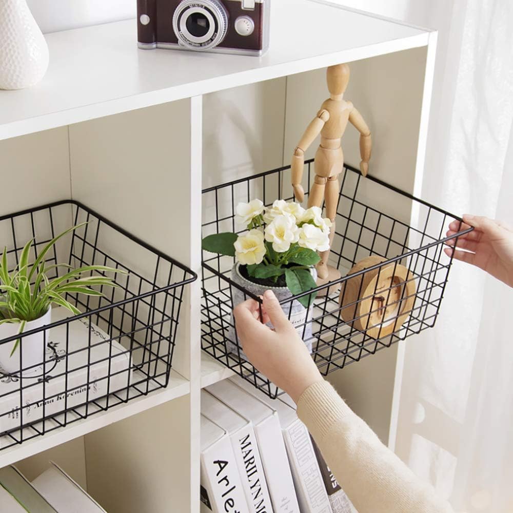 Metal Wire Baskets, Dveda 6 Pack 11.02" x 8.7" x 4.7" Durable Metal Storage Basket, Black Wire Basket with Handles for Cabinets, Pantry Storage, Bathroom, Shelf Organizing