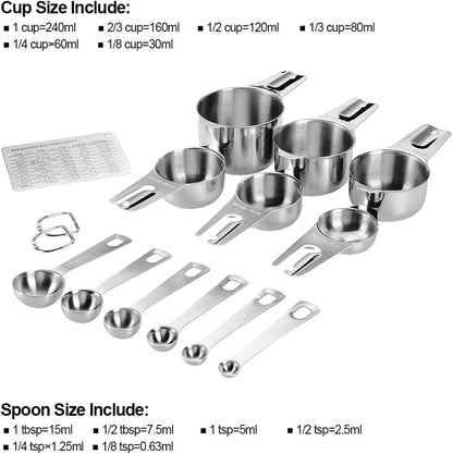 Measuring Cups and Spoons Set Heavy Duty 304 Metal Stainless Steel Measuring Cup Spoon Kitchen Gadgets for Cooking Baking (Set of 17)
