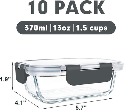 M MCIRCO [15-Pack,13 oz 1.5 Cup Glass Meal Prep Containers, Small Glass Food Storage Containers with Lids,Airtight Lunch Containers, Microwave, Oven, Freezer and Dishwasher Friendly, BPA-free