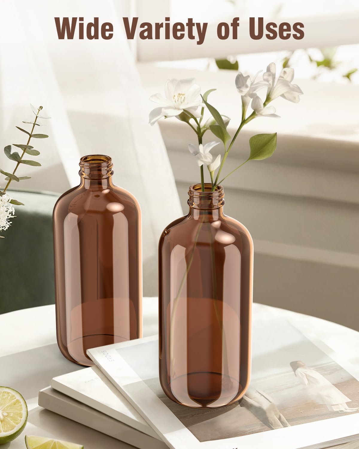 Bontip Glass Spray Bottle 16 oz for Cleaning, Plants (2 Pack, Amber)