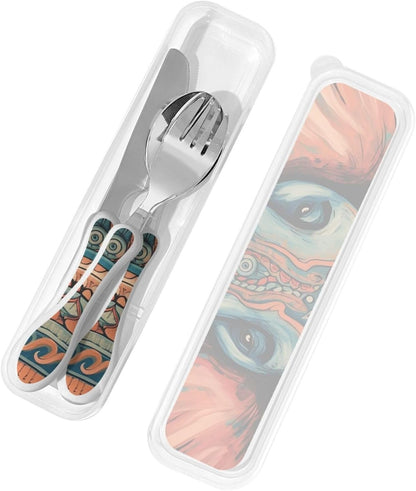 3-Piece Kids Silverware Set With Storage Case, Stainless Steel Reusable Children Safe Knife Spoon Fork Set African Lion Black And White Children Flatware Set For Kids Lunch Box