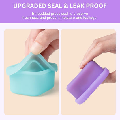 MICEBAY 2-Pack Leak-Proof Salad Dressing Container To Go, Food Grade Silicone Sauce Containers for Bentgo Lunch Box, Reusable Condiment Cups with Lids for Small Snacks - 2.6 oz (Sky Blue & Black)