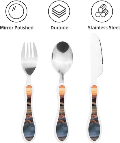 3-Piece Kids Silverware Set With Storage Case, Stainless Steel Reusable Children Safe Knife Spoon Fork Set Ballroom Dance Children Flatware Set For Kids Lunch Box