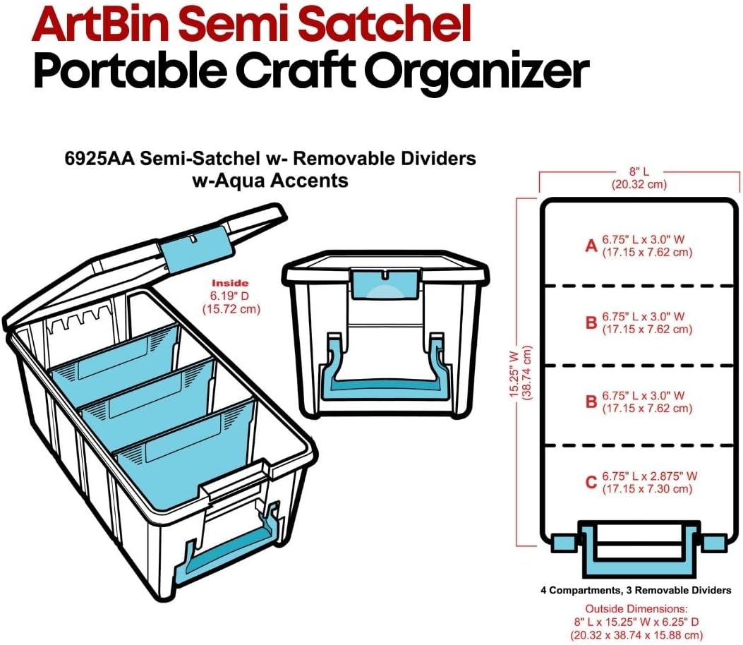 ArtBin Semi Satchel Portable Craft Organizer with 3 Dividers - Clear Plastic Storage Case for Art & Craft Supplies