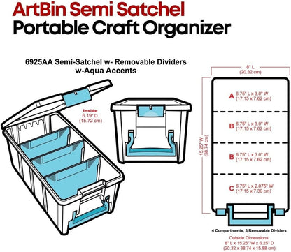 ArtBin Semi Satchel Portable Craft Organizer with 3 Dividers - Clear Plastic Storage Case for Art & Craft Supplies
