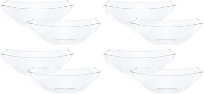 PLASTICPRO Disposable Square Serving Bowls, Party Snack or Salad Bowl, Plastic Clear or White Pack of 4 (16 OUNCE, White)